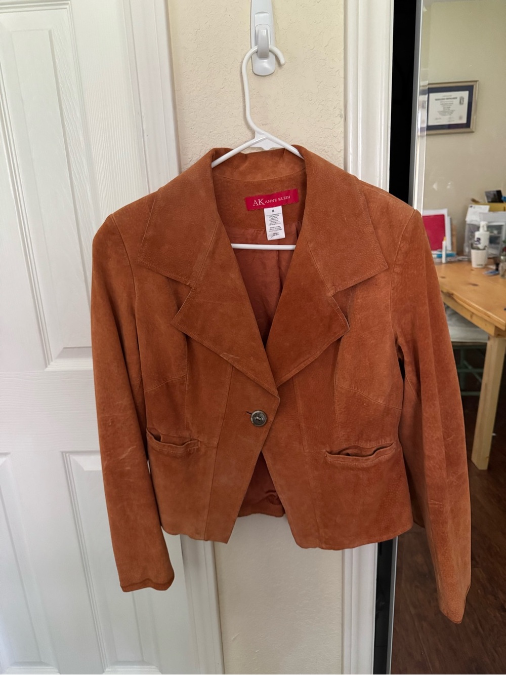 Anne Klein Rust Suede Cropped Single-Button Blazer